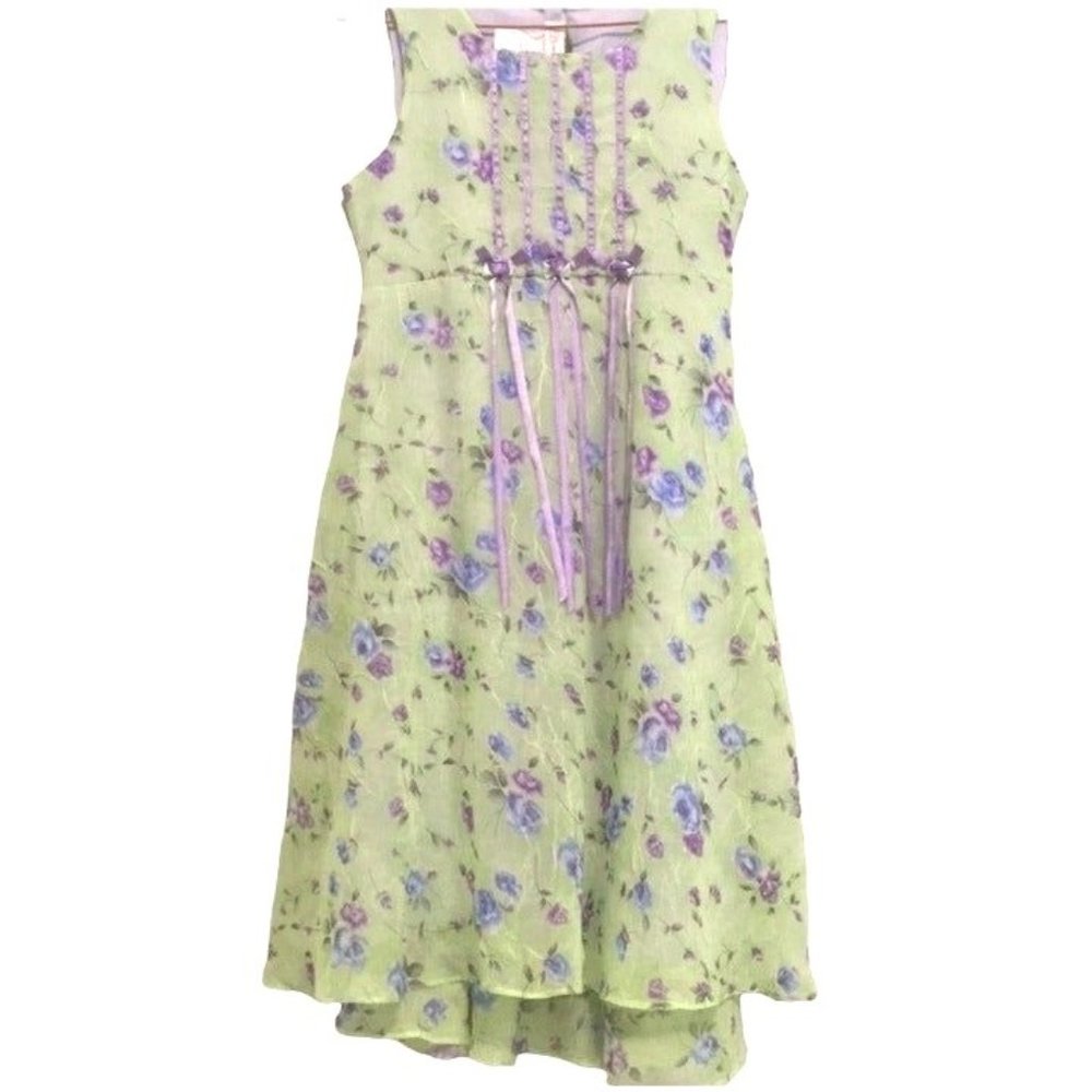 Yellow Dress w/ blue & purple flowers Girls size 10 by Bonnie Jean
